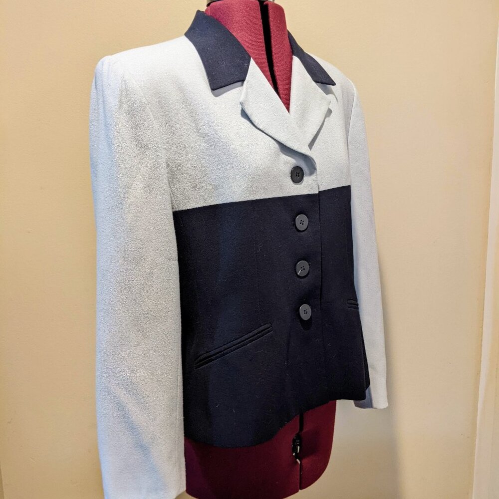 Vintage 90s Kasper ASL Women’s ColorBlock Blazer Navy Blue & light blue Size 12P